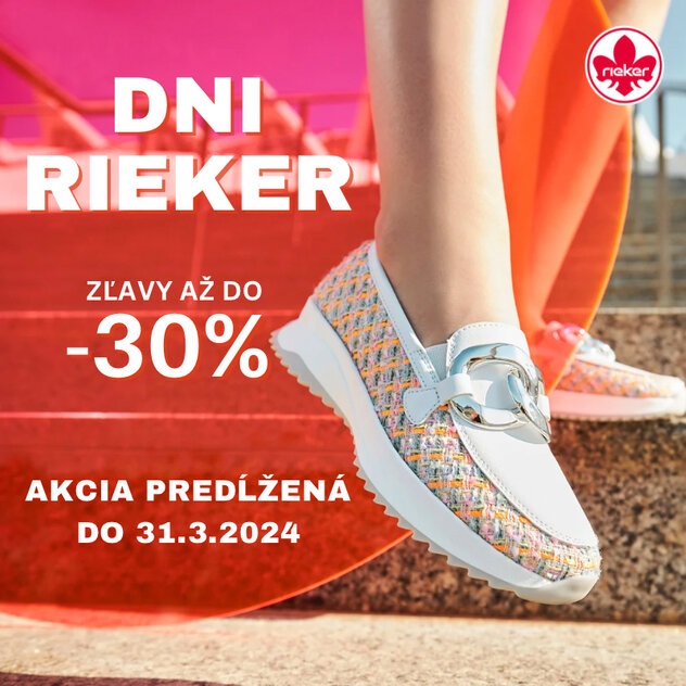 Predĺžená akcia Dni Rieker: Zľavy až do -30% pokračujú